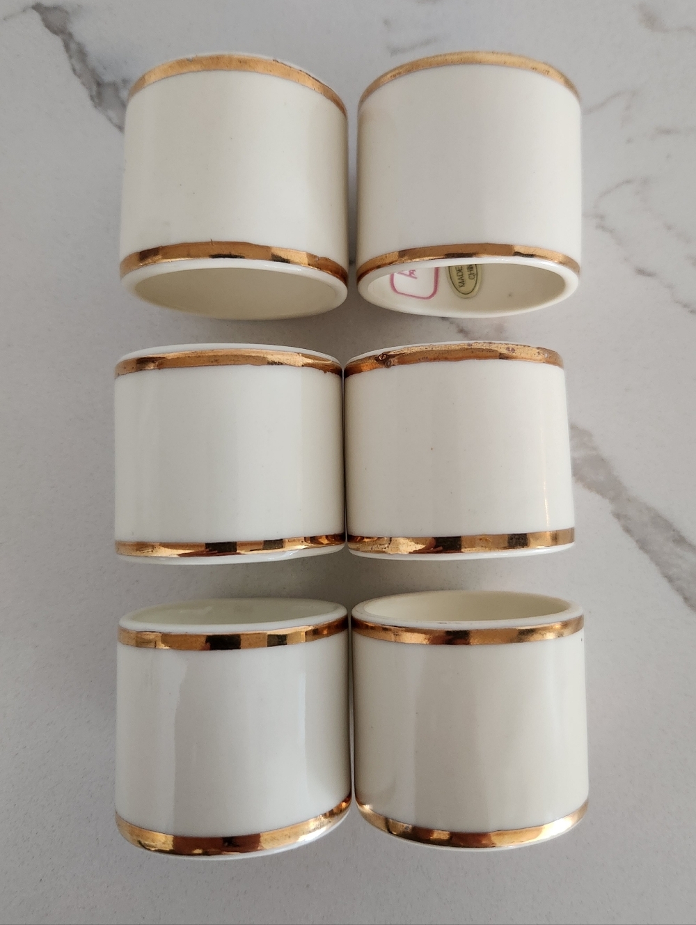 Vintage Audrey Bone China Gold Rim Cream Napkin Rings Set Of 6